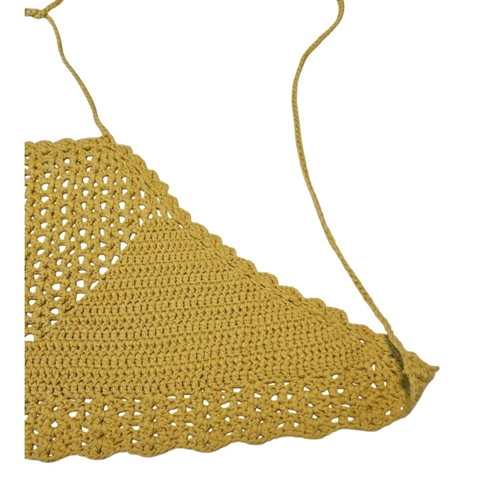 Handmade Crochet Crop-Top Yellow Open back Swimming cover-up  Hollow out stitch - Picture 6 of 17